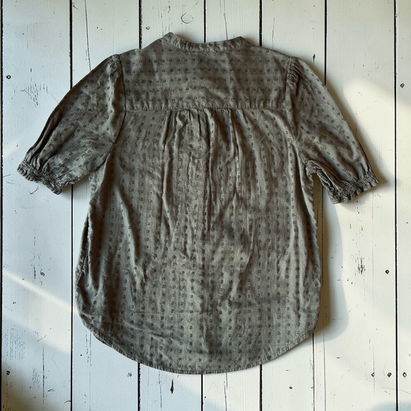 Lucky Brand Olive Green Textured Blouse Size SP Pintuck Button Front Cotton Boho - Picture 2 of 13